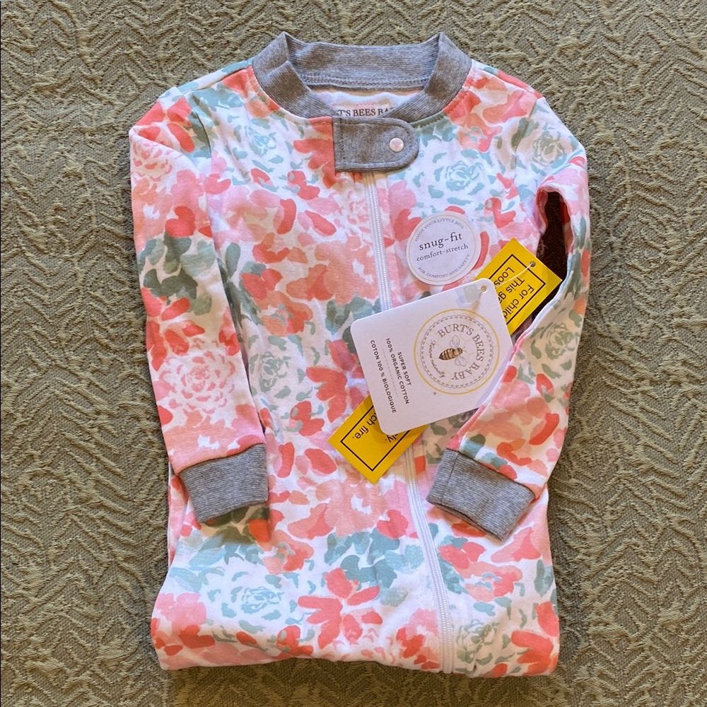 NWT Burt’s Bees Floral Kids Zip-Up pjs
